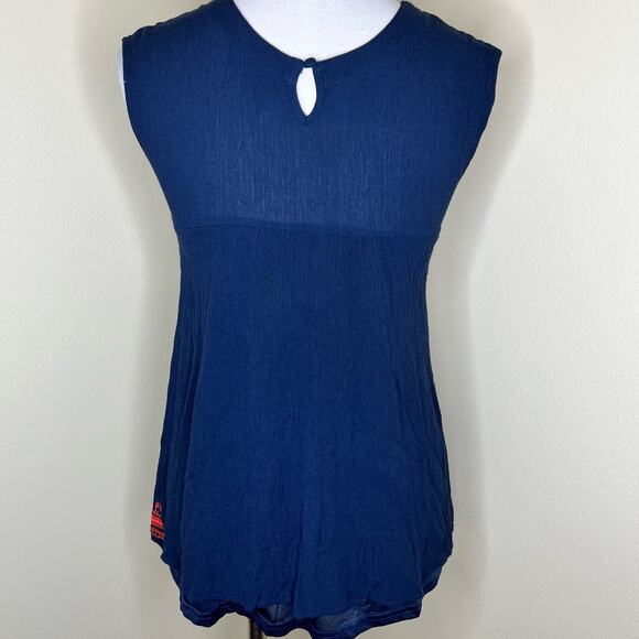 Entro Top Small Womens Blue Orange Embroidered Crinkle Gauze Rayon Boho Blouse - Picture 4 of 8